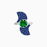 Load image into Gallery viewer, Art Deco Style Fan Motif Ring with Round Center Stone and Calibre-Cut Gemstone Accents - Shahin Jewelry