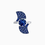 Load image into Gallery viewer, Art Deco Style Fan Motif Ring with Round Center Stone and Calibre-Cut Gemstone Accents - Shahin Jewelry