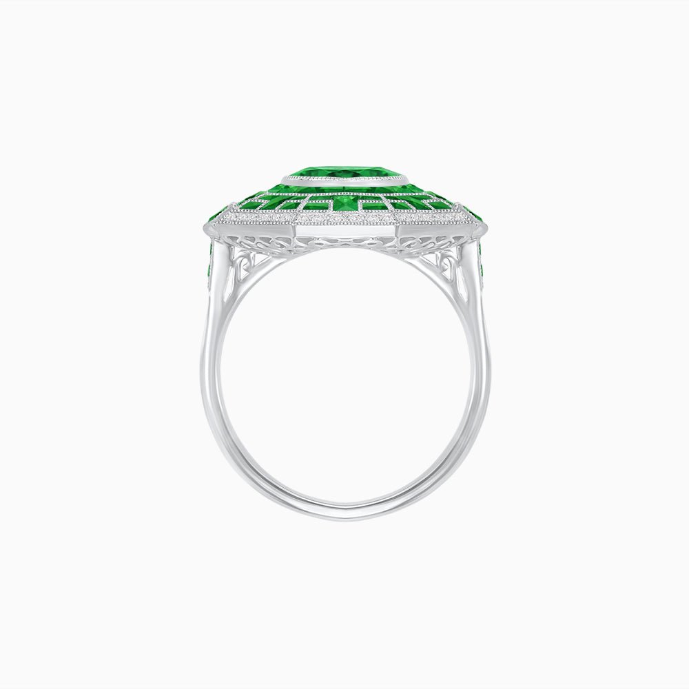 Art Deco Style French Cut Sapphire Ring With Diamond - Shahin Jewelry