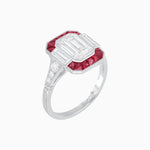 Load image into Gallery viewer, Art Deco Style French Cut Sapphire Ring With Diamond - Shahin Jewelry
