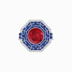 Load image into Gallery viewer, Art Deco Style French Cut Sapphire Ring With Diamond - Shahin Jewelry