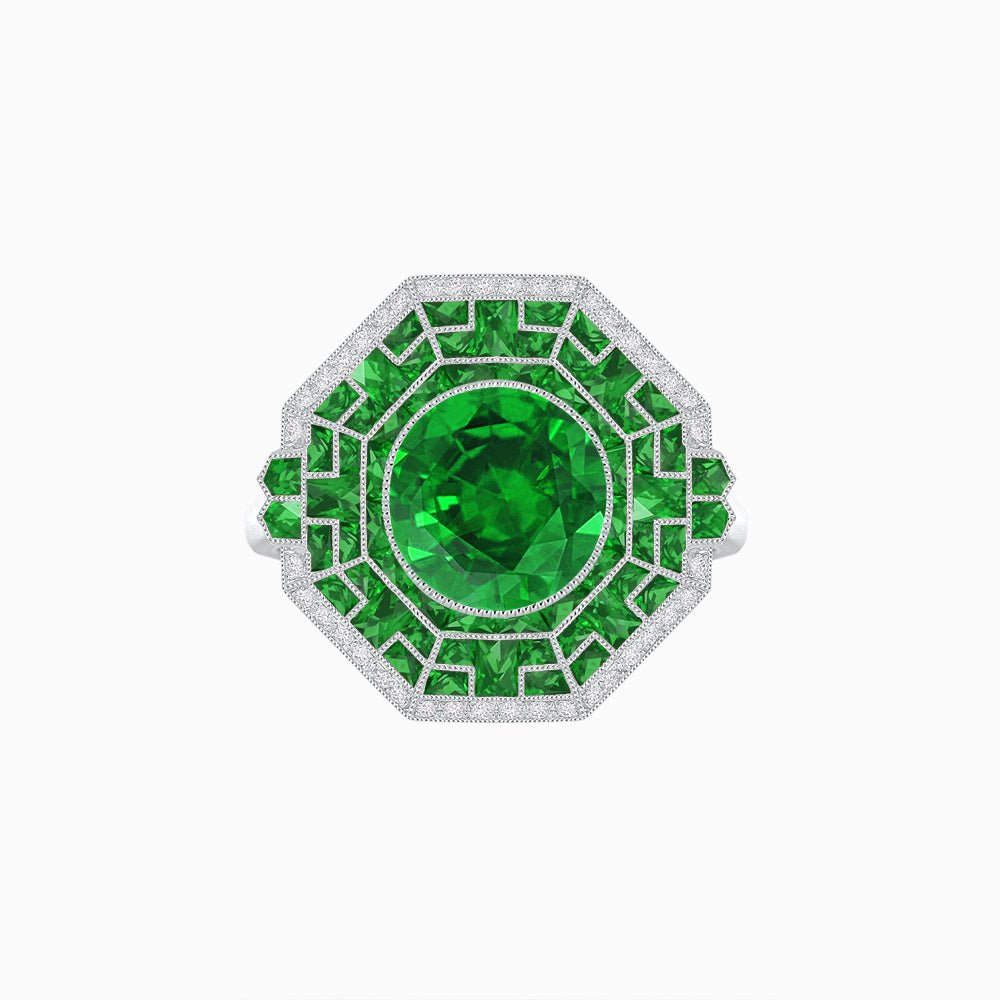 Art Deco Style French Cut Sapphire Ring With Diamond - Shahin Jewelry