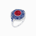 Load image into Gallery viewer, Art Deco Style French Cut Sapphire Ring With Diamond - Shahin Jewelry