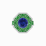 Load image into Gallery viewer, Art Deco Style French Cut Sapphire Ring With Diamond - Shahin Jewelry