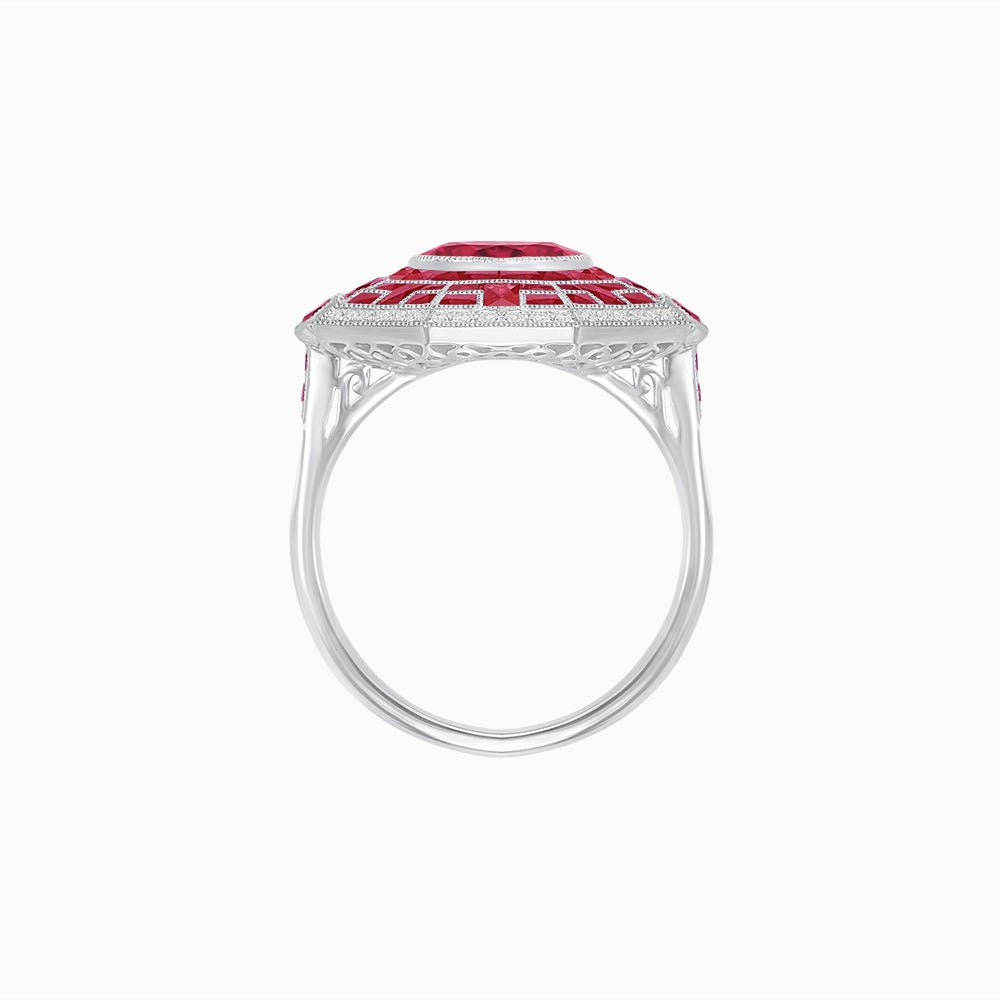 Art Deco Style French Cut Sapphire Ring With Diamond - Shahin Jewelry