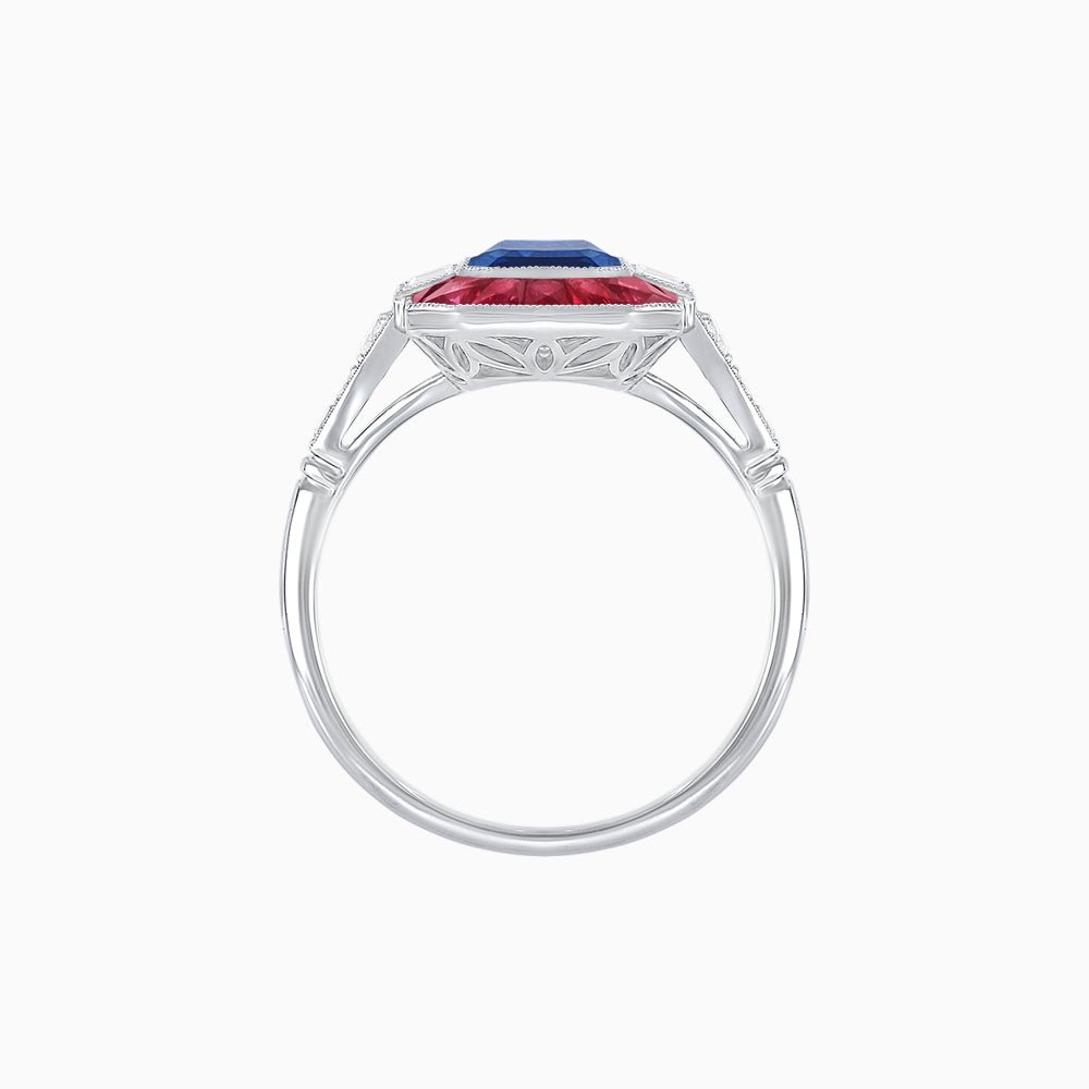 Art Deco Style French Cut Sapphire Ring With Gemstone - Shahin Jewelry