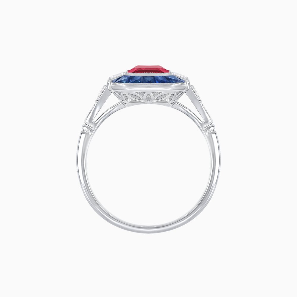Art Deco Style French Cut Sapphire Ring With Gemstone - Shahin Jewelry