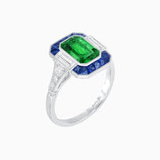 Art Deco Style French Cut Sapphire Ring With Gemstone - Shahin Jewelry