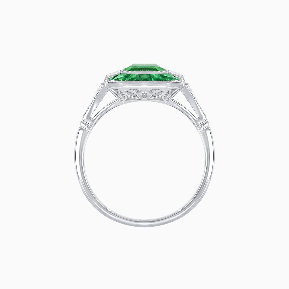 Art Deco Style French Cut Sapphire Ring With Gemstone - Shahin Jewelry