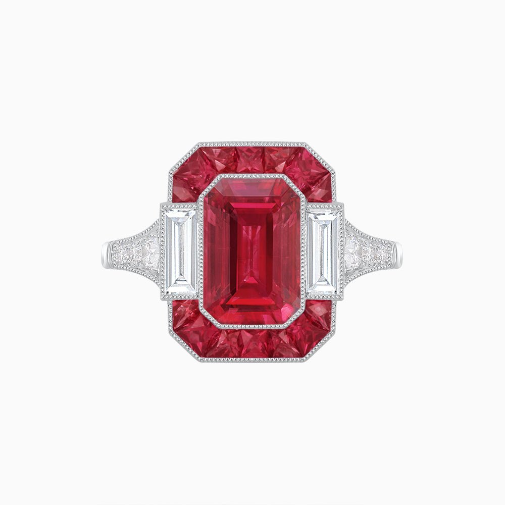 Art Deco Style French Cut Sapphire Ring With Gemstone - Shahin Jewelry