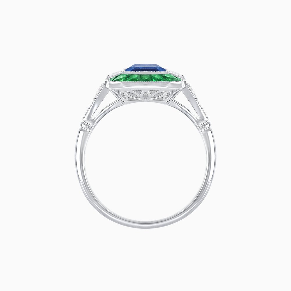 Art Deco Style French Cut Sapphire Ring With Gemstone - Shahin Jewelry