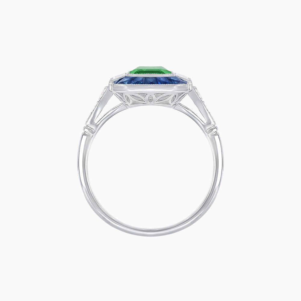 Art Deco Style French Cut Sapphire Ring With Gemstone - Shahin Jewelry