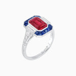 Load image into Gallery viewer, Art Deco Style French Cut Sapphire Ring With Gemstone - Shahin Jewelry