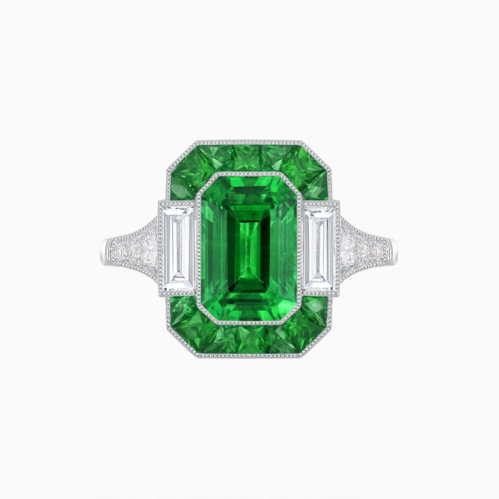 Art Deco Style French Cut Sapphire Ring With Gemstone - Shahin Jewelry