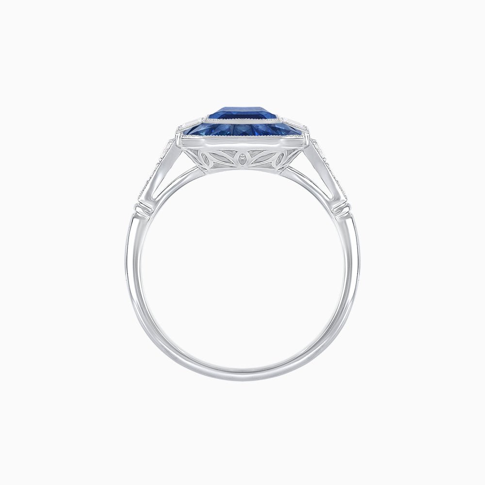 Art Deco Style French Cut Sapphire Ring With Gemstone - Shahin Jewelry