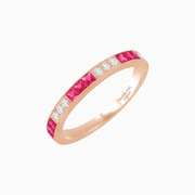 Art Deco Style French - Cut Spinel and Diamond Half Eternity Band in 14K Rose Gold - Shahin Jewelry