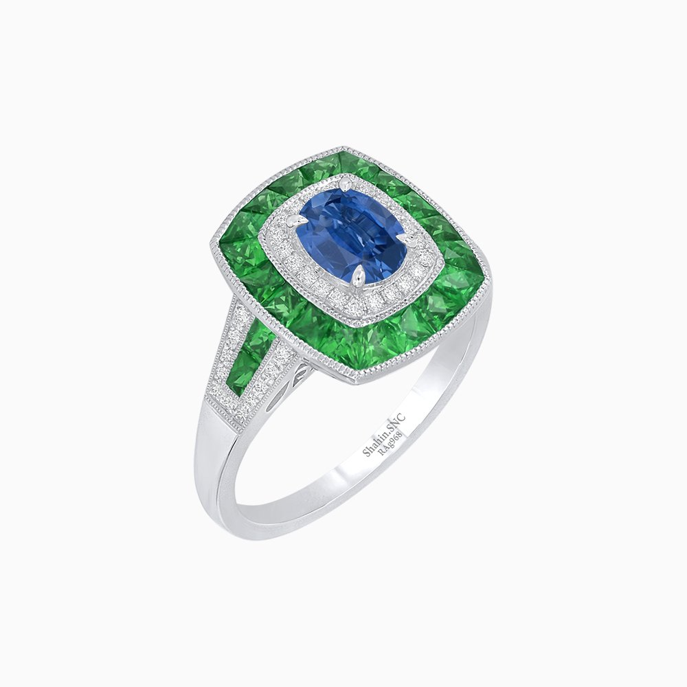 Art Deco Style Gemstone Engagement Ring - Shahin Jewelry