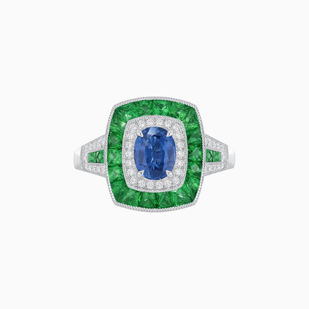 Art Deco Style Gemstone Engagement Ring - Shahin Jewelry