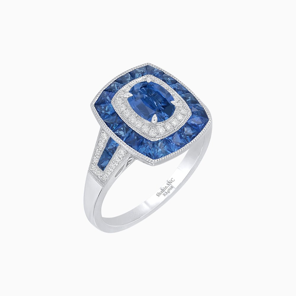 Art Deco Style Gemstone Engagement Ring - Shahin Jewelry