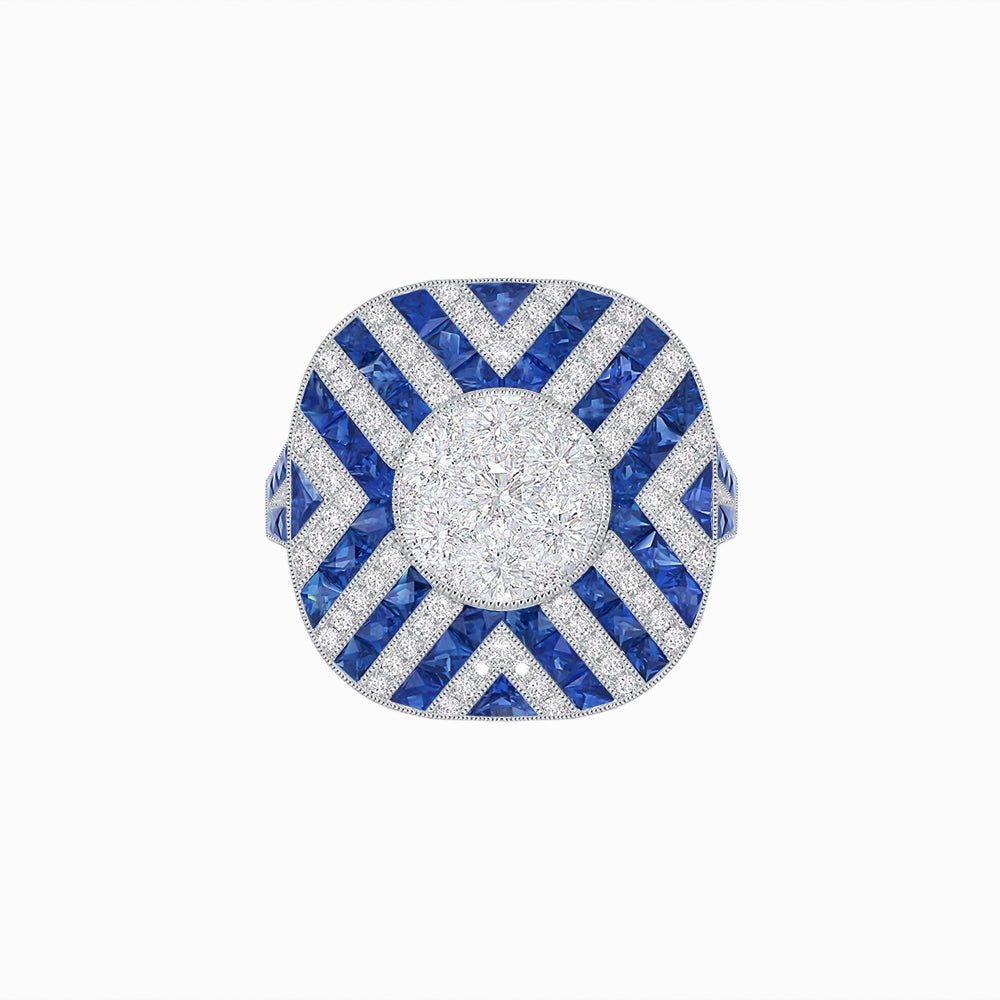 Art Deco Style Geometric Cocktail Ring Illusion Setting - Shahin Jewelry