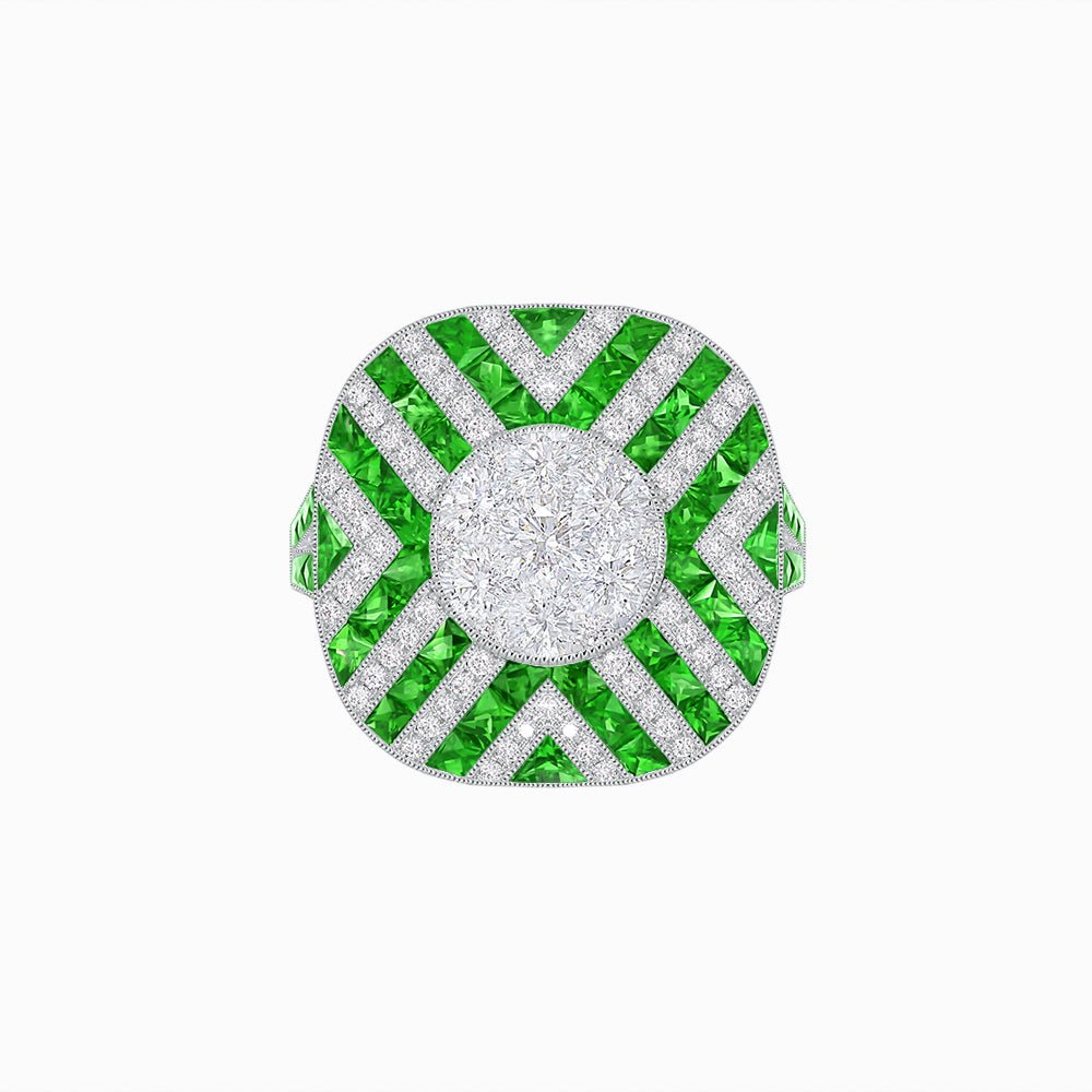 Art Deco Style Geometric Cocktail Ring Illusion Setting - Shahin Jewelry