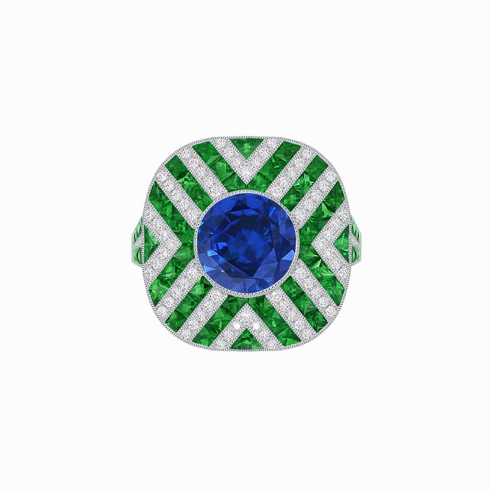 Art Deco Style Geometric Cocktail Ring with Gemstone - Shahin Jewelry