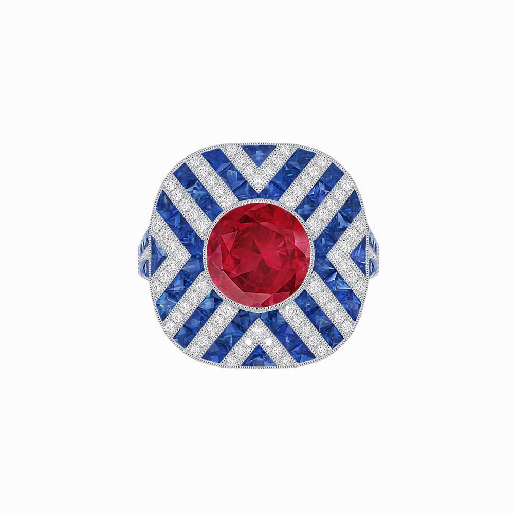 Art Deco Style Geometric Cocktail Ring with Gemstone - Shahin Jewelry