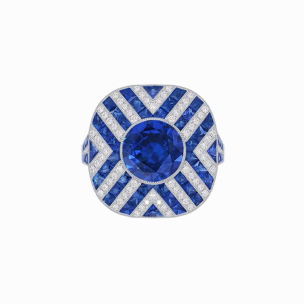 Art Deco Style Geometric Cocktail Ring with Gemstone - Shahin Jewelry