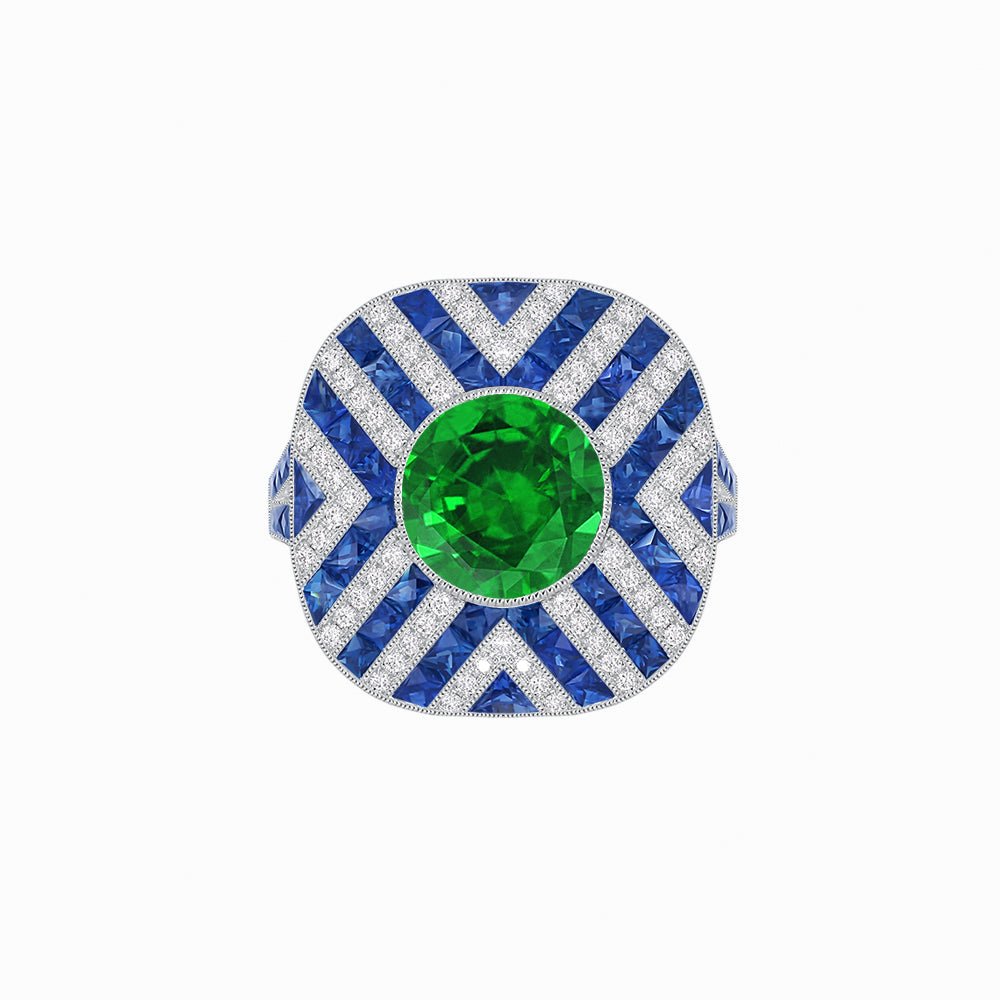 Art Deco Style Geometric Cocktail Ring with Gemstone - Shahin Jewelry