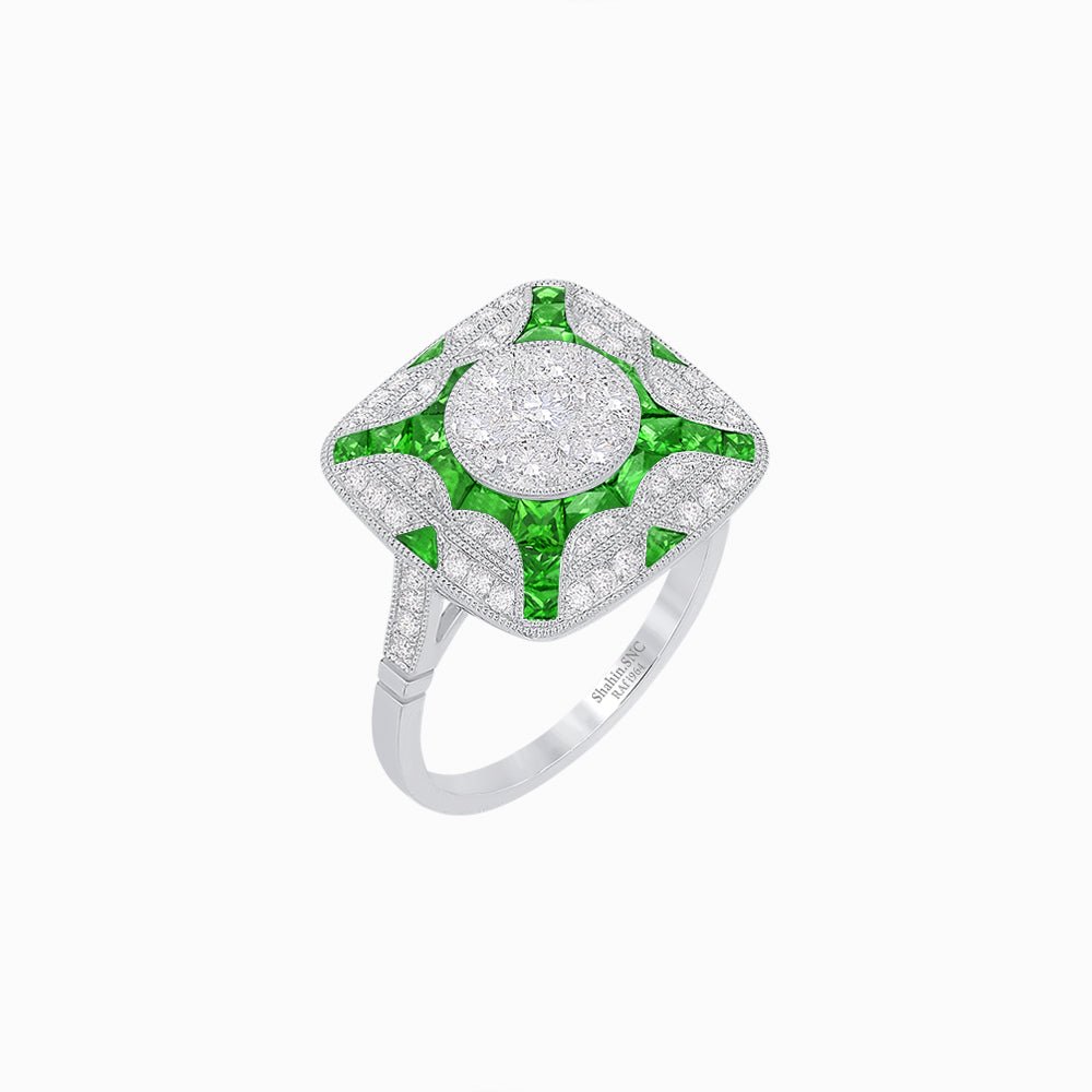 Art Deco Style Geometric Engagement Illusion Setting Ring - Shahin Jewelry