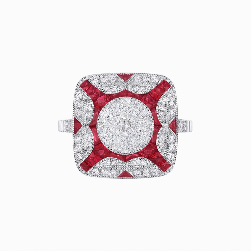 Art Deco Style Geometric Engagement Illusion Setting Ring - Shahin Jewelry