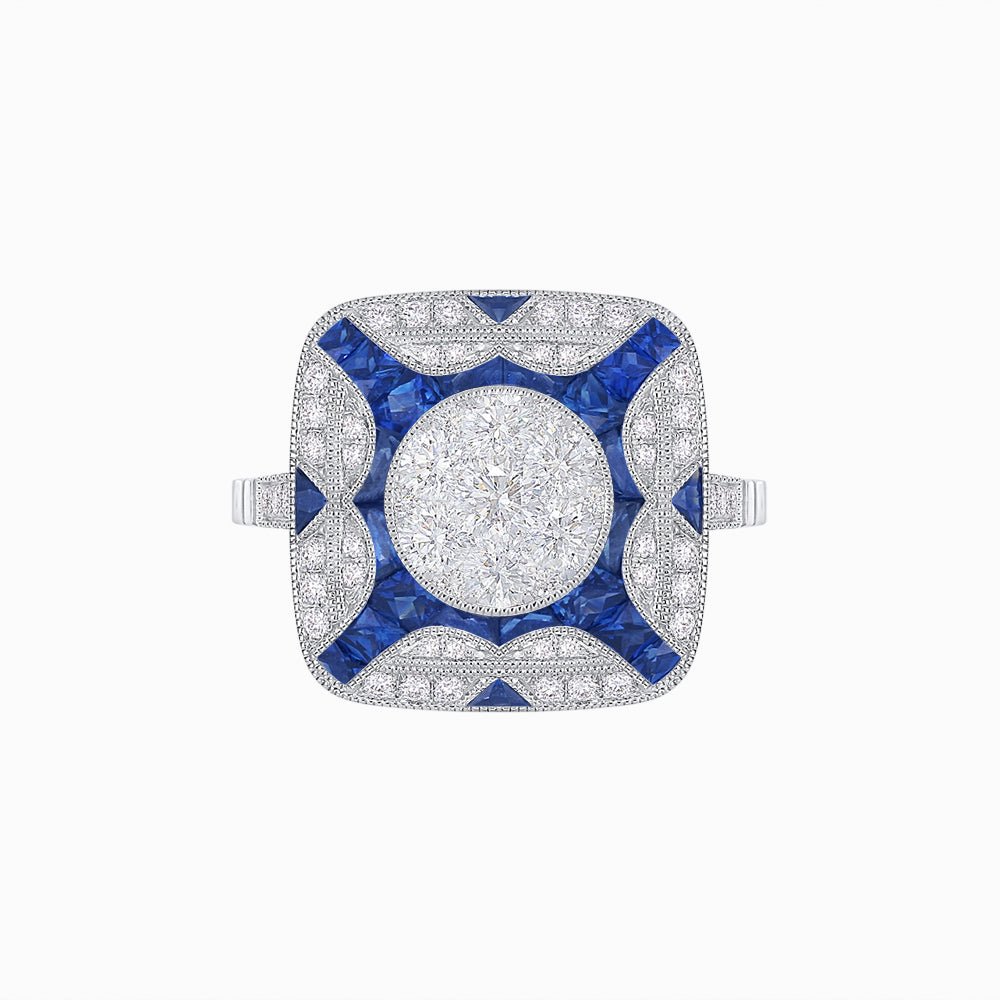 Art Deco Style Geometric Engagement Illusion Setting Ring - Shahin Jewelry