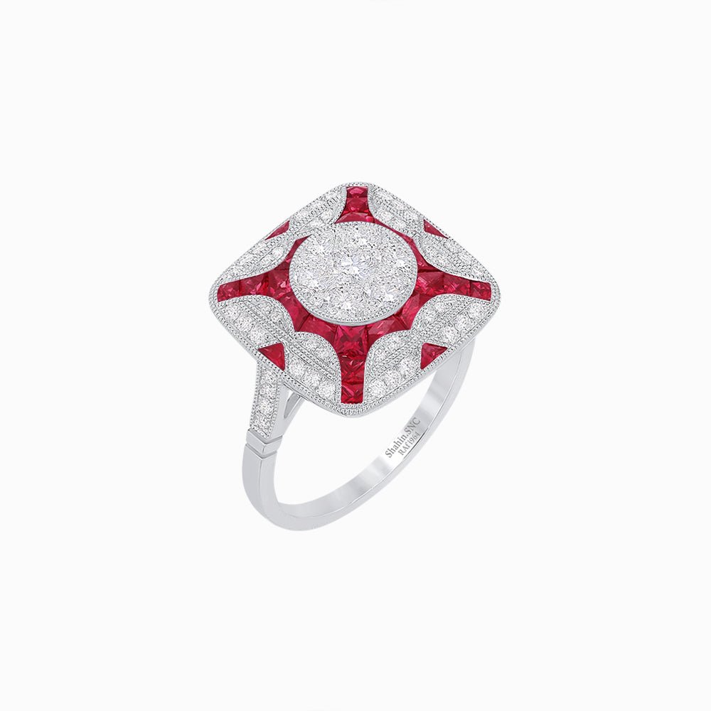 Art Deco Style Geometric Engagement Illusion Setting Ring - Shahin Jewelry