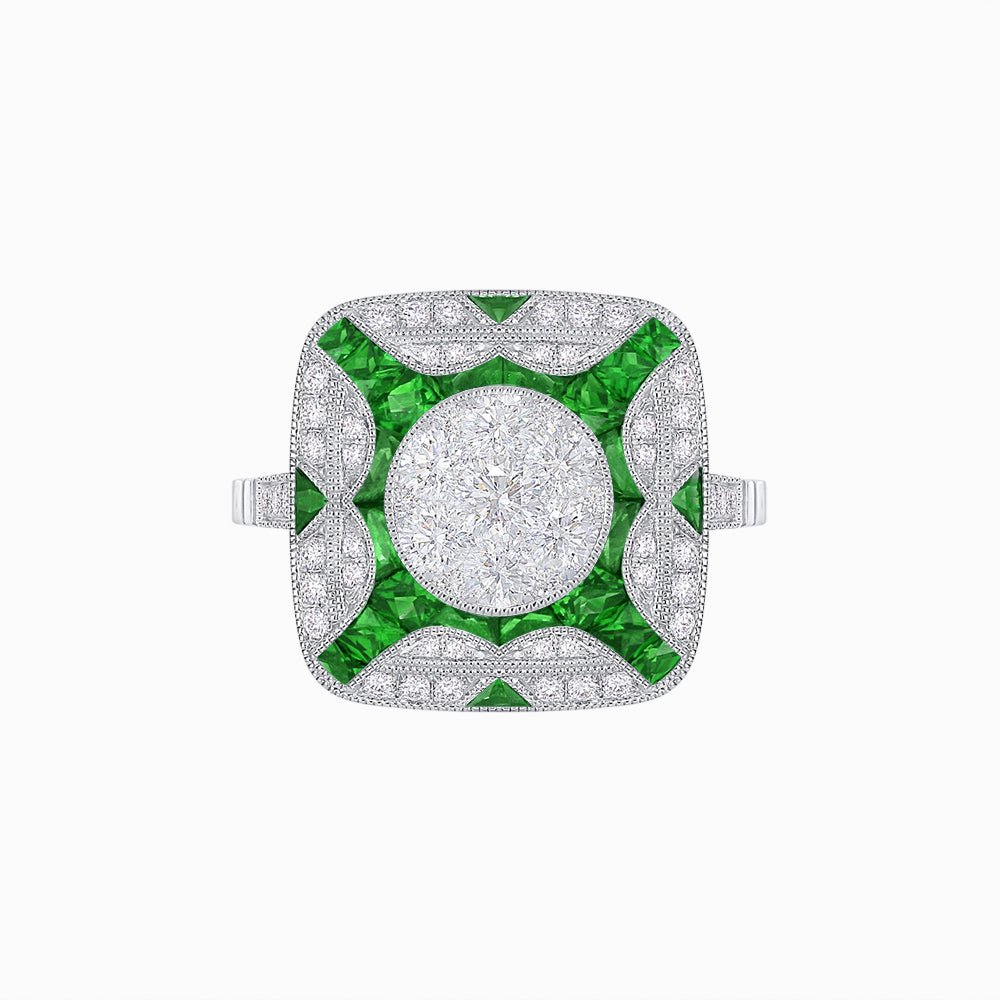 Art Deco Style Geometric Engagement Illusion Setting Ring - Shahin Jewelry