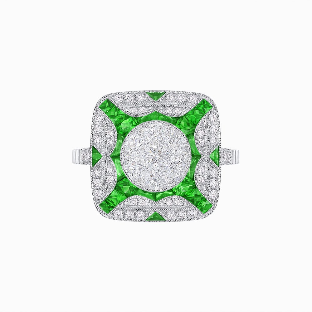 Art Deco Style Geometric Engagement Illusion Setting Ring - Shahin Jewelry