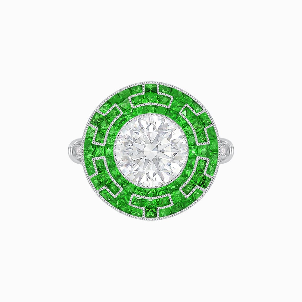 Art Deco Style Geometric Engagement Ring with Diamond - Shahin Jewelry