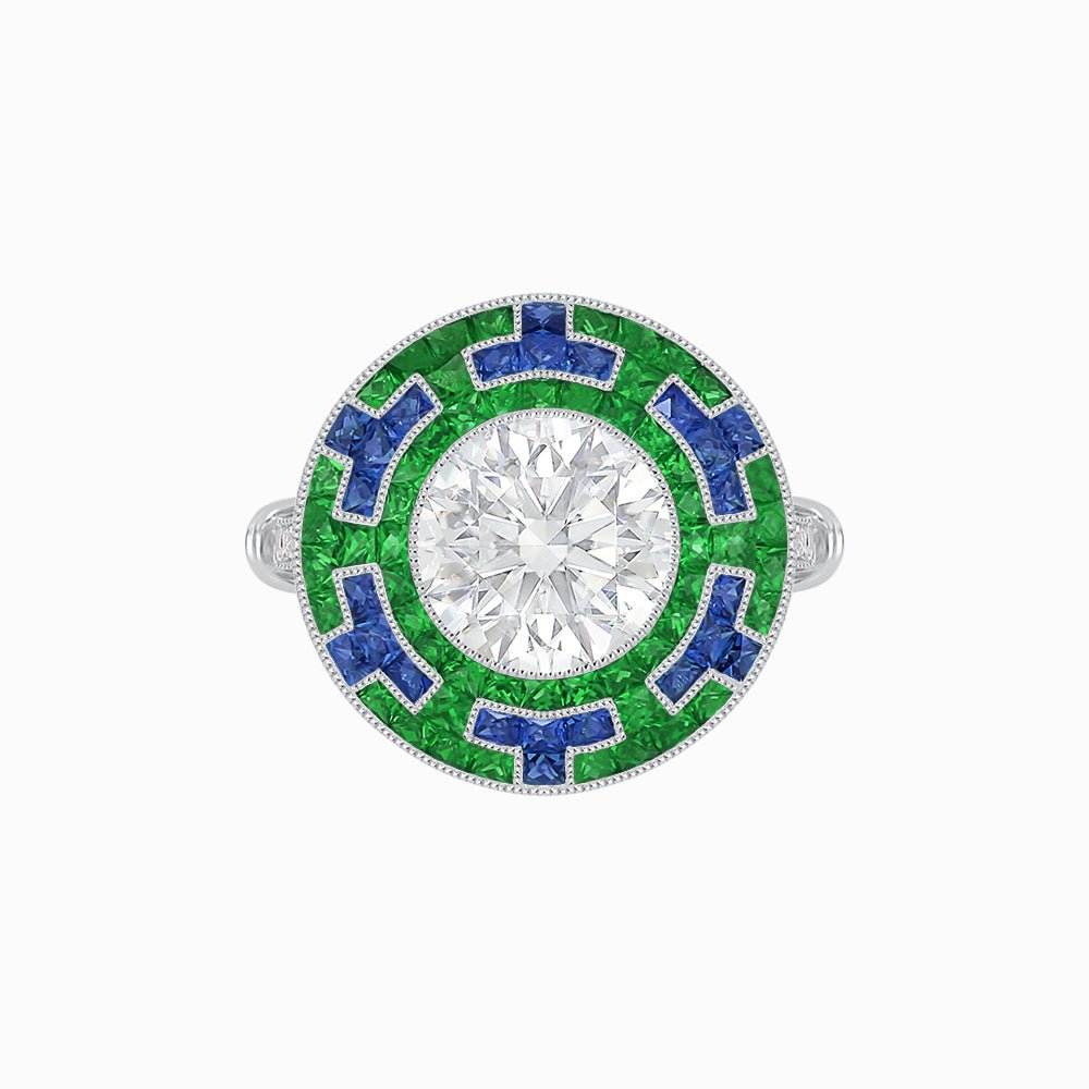 Art Deco Style Geometric Engagement Ring with Diamond - Shahin Jewelry