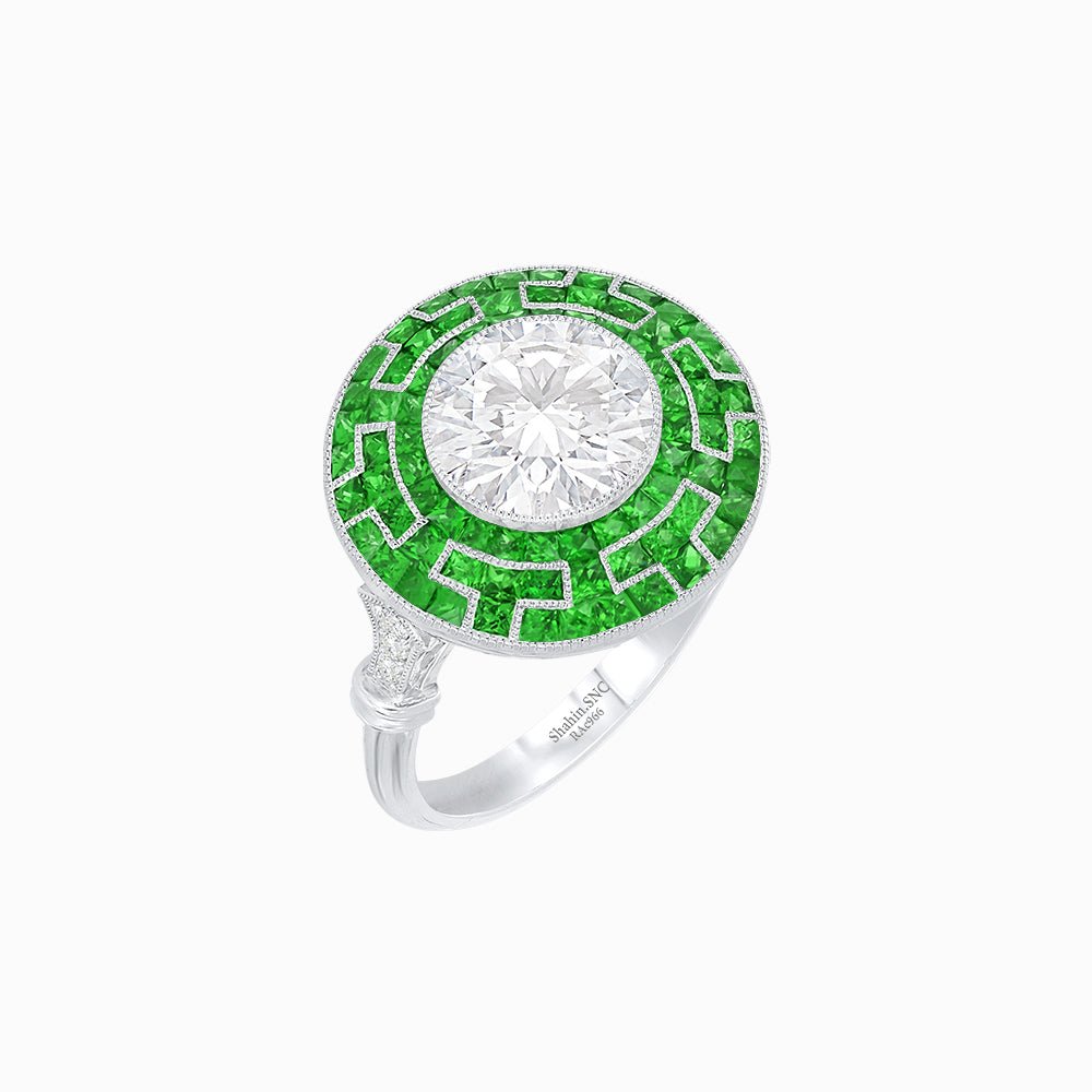 Art Deco Style Geometric Engagement Ring with Diamond - Shahin Jewelry