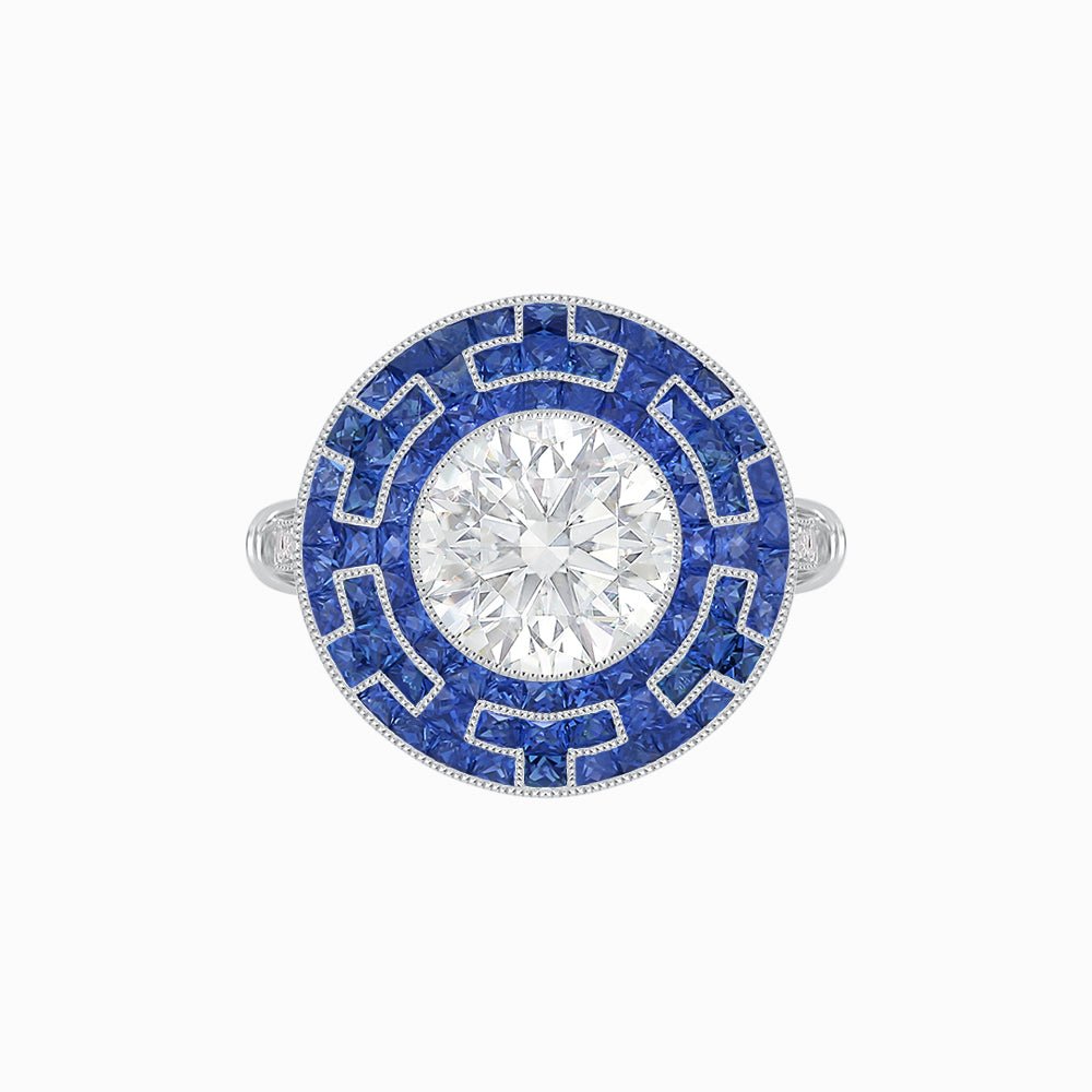 Art Deco Style Geometric Engagement Ring with Diamond - Shahin Jewelry