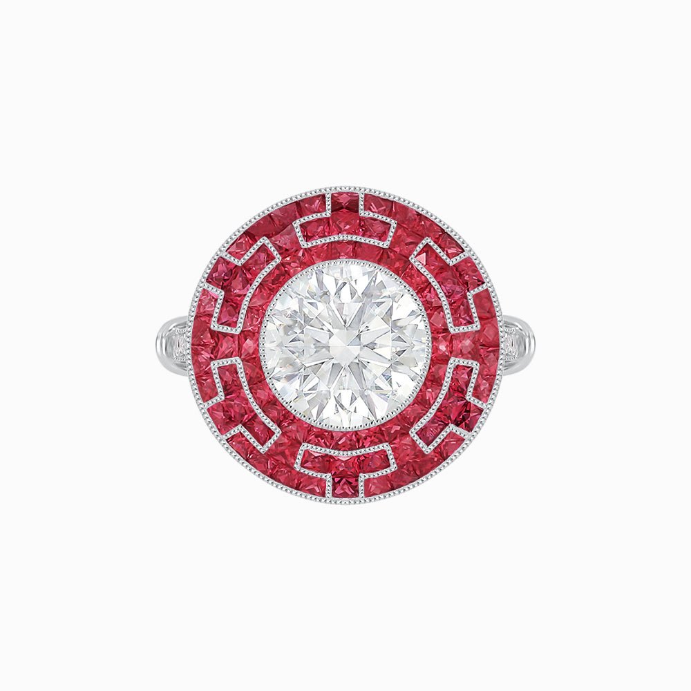 Art Deco Style Geometric Engagement Ring with Diamond - Shahin Jewelry