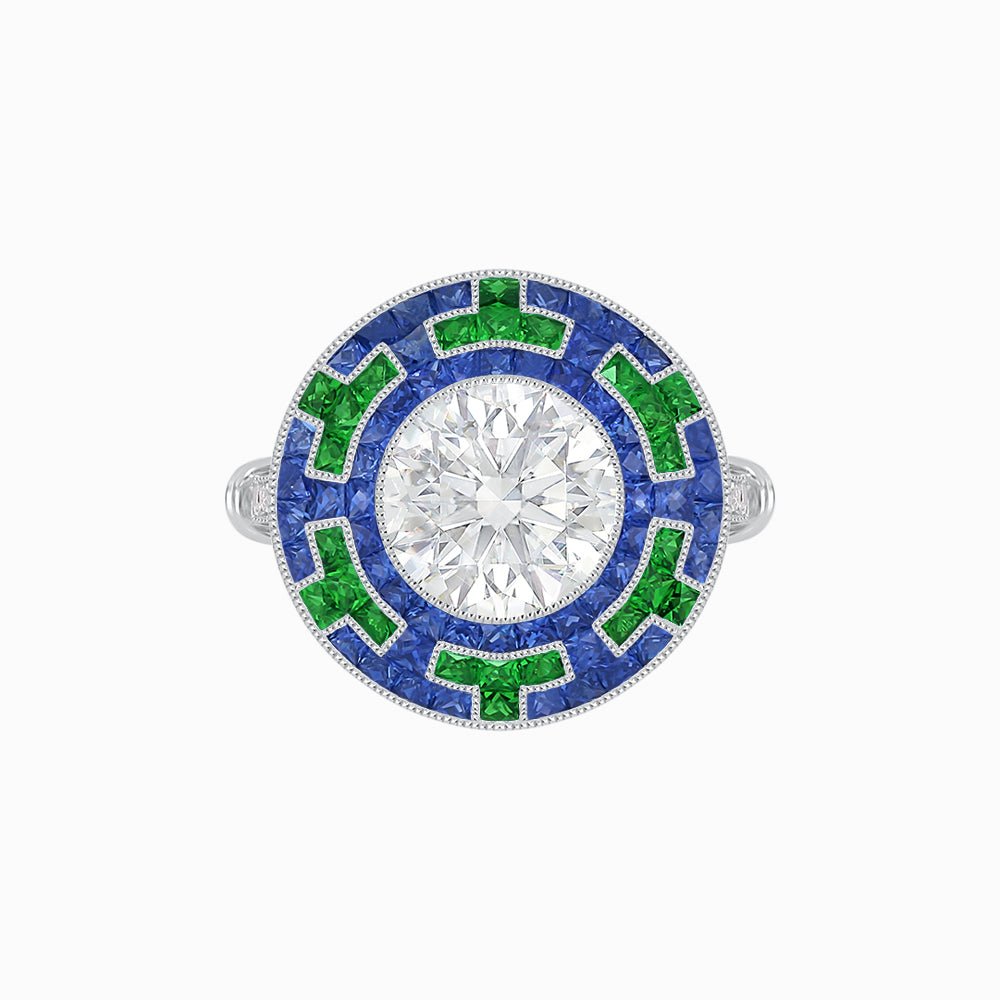 Art Deco Style Geometric Engagement Ring with Diamond - Shahin Jewelry