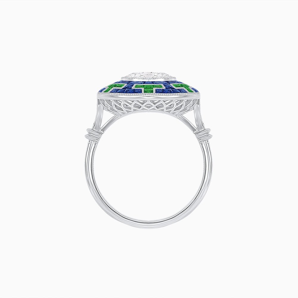 Art Deco Style Geometric Engagement Ring with Diamond - Shahin Jewelry