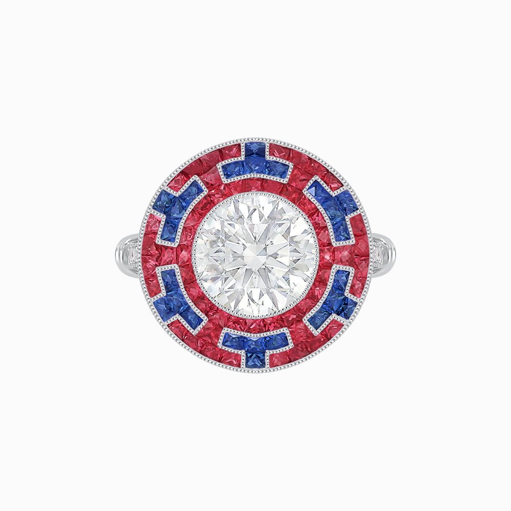 Art Deco Style Geometric Engagement Ring with Diamond - Shahin Jewelry