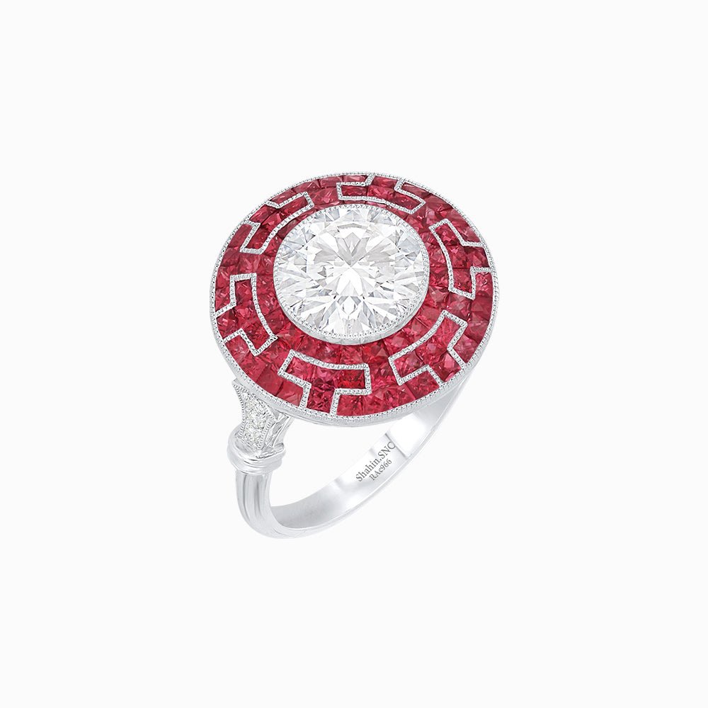 Art Deco Style Geometric Engagement Ring with Diamond - Shahin Jewelry