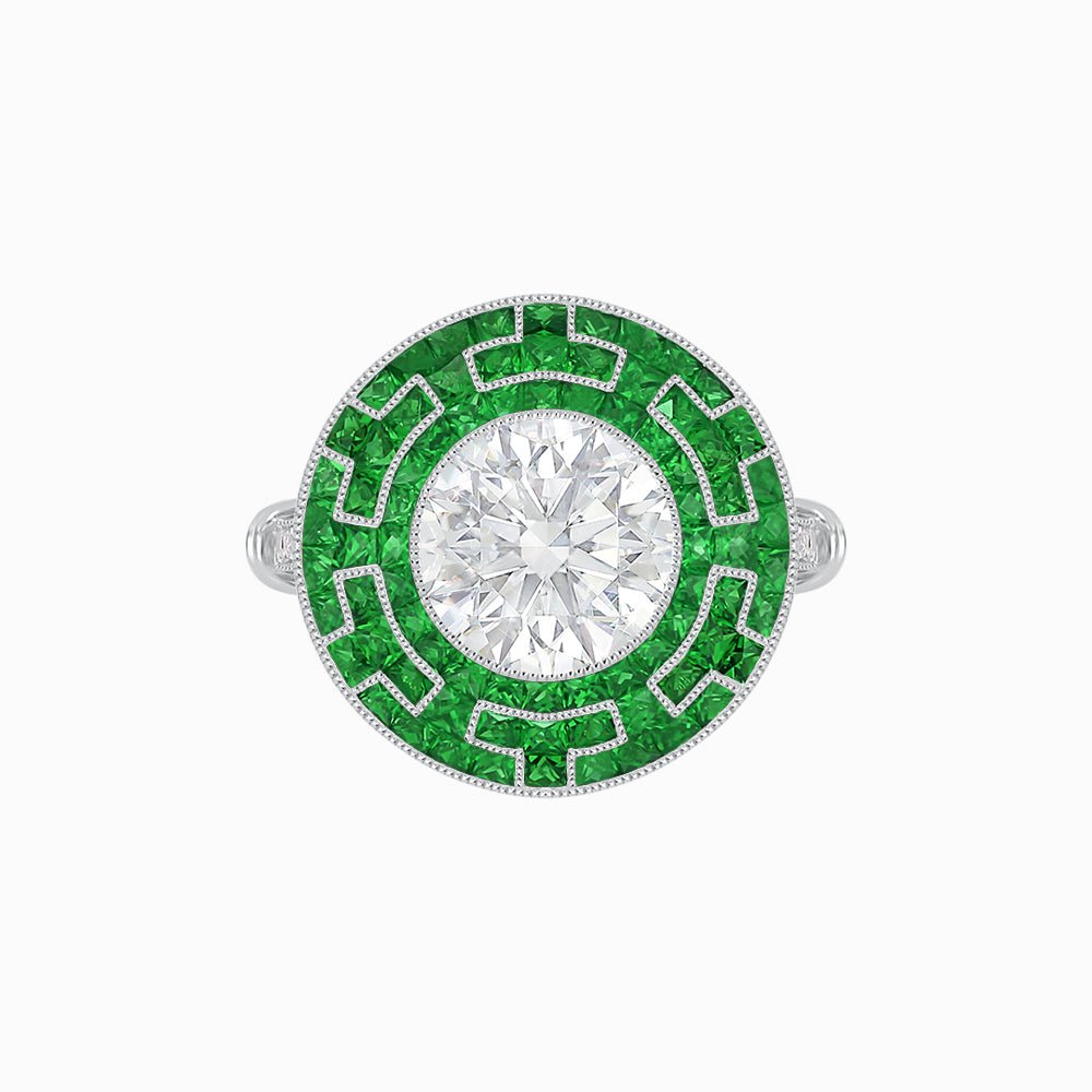 Art Deco Style Geometric Engagement Ring with Diamond - Shahin Jewelry