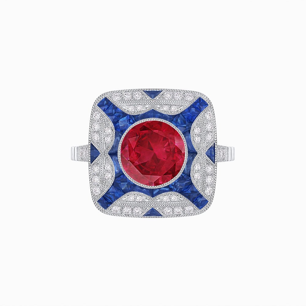 Art Deco Style Geometric Engagement Ring With Gemstone - Shahin Jewelry