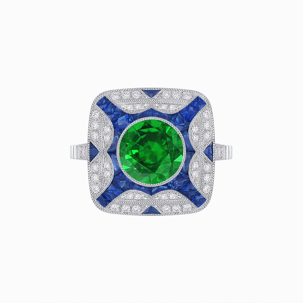 Art Deco Style Geometric Engagement Ring With Gemstone - Shahin Jewelry