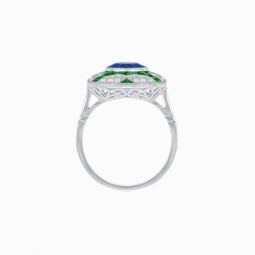 Art Deco Style Geometric Engagement Ring With Gemstone - Shahin Jewelry