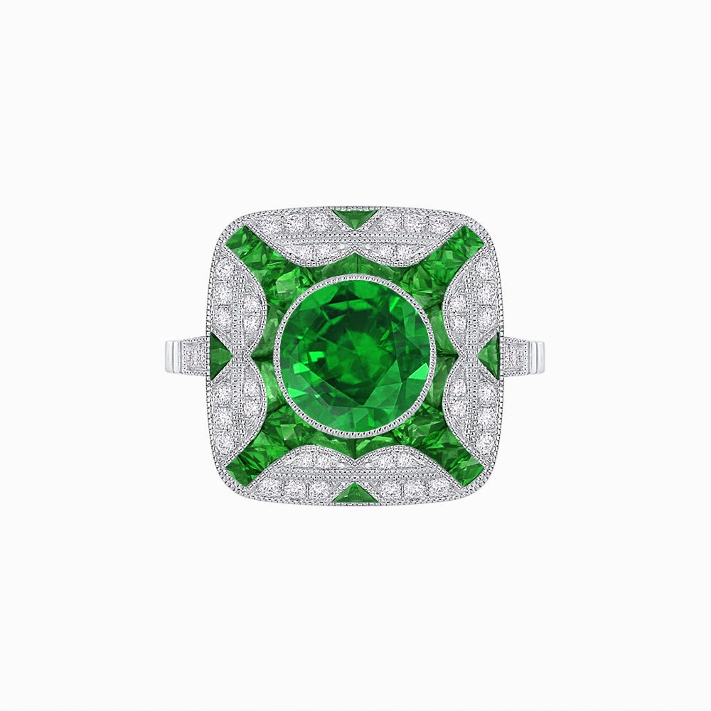 Art Deco Style Geometric Engagement Ring With Gemstone - Shahin Jewelry