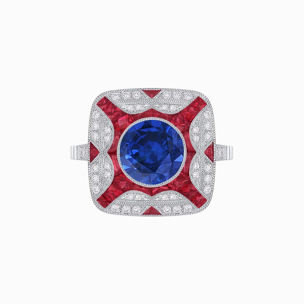 Art Deco Style Geometric Engagement Ring With Gemstone - Shahin Jewelry